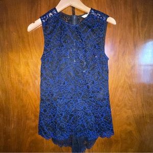 Veronica Beard Corded Lace Back-Zip Sleeveless Peplum Blouse - 2